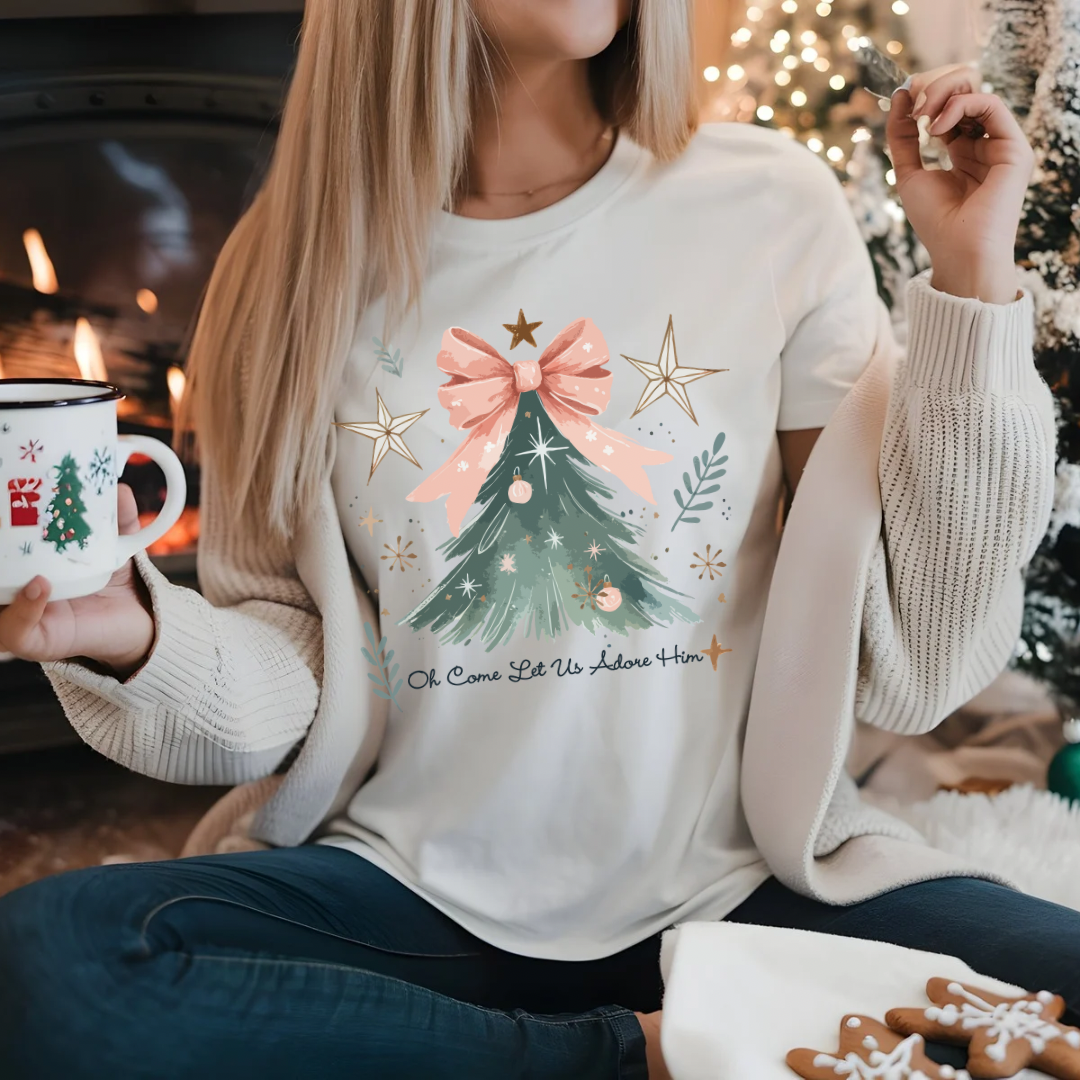 Adore Him Christmas Tree T-shirt